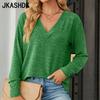 JKAASHDK Women's Fashion Casual Summer Spring Solid Color Print Long Sleeve V-Neck Top Blouses & Shirts