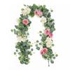 1 шт. Искусственный ротанг 180 см / 6 футов Искусственная гирлянда из эвкалипта с темно-синими и белыми розами Для свадеб Праздничное украшение для вечеринки