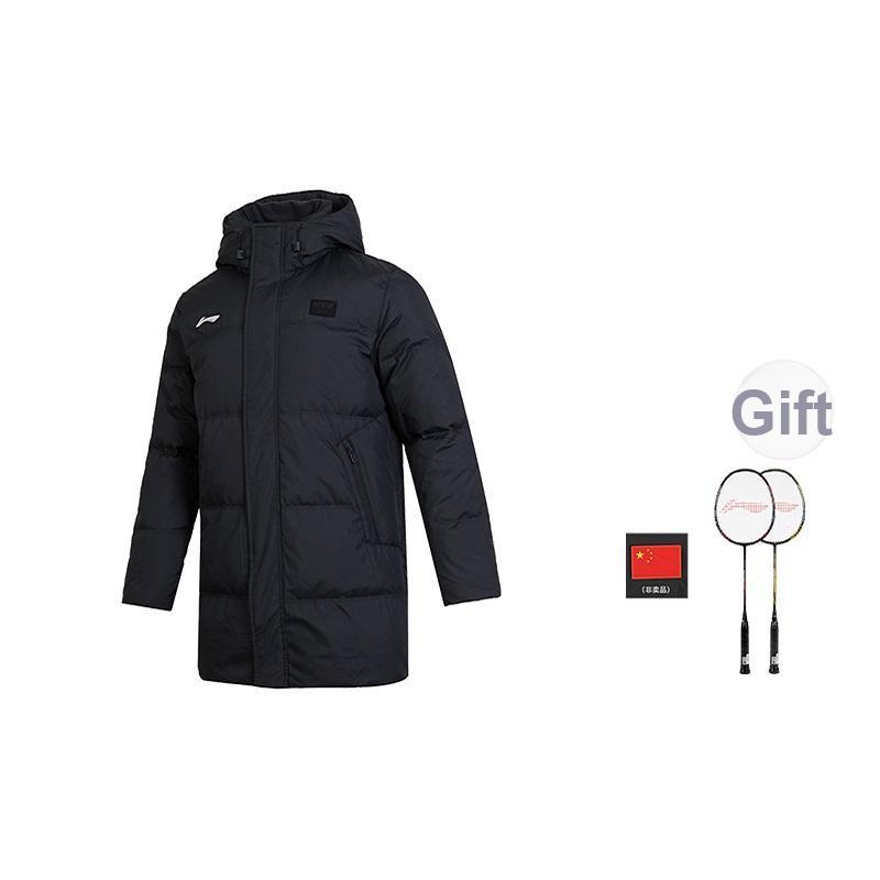 Li Ning Badminton Series Color Block Logo пуховик средней длины для мужчин, верхняя одежда, черный AYMU341-1