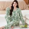 Пижама Shuxin из имитации хлопка с цветочным принтом, тонкий комплект для весны и осени, домашняя одежда свободного кроя большого размера с длинным рукавом