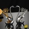 304 Stainless Steel Fruit Fork Set, Sea King Creative Home High Beauty Fruit Sticks, Swan Seat Dessert Fork 6-piece Set