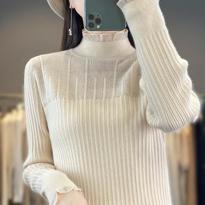 INDFS Женская мода Повседневный Осень Зима Однотонный Принт Длинный Рукав Полуводолазка Свитера