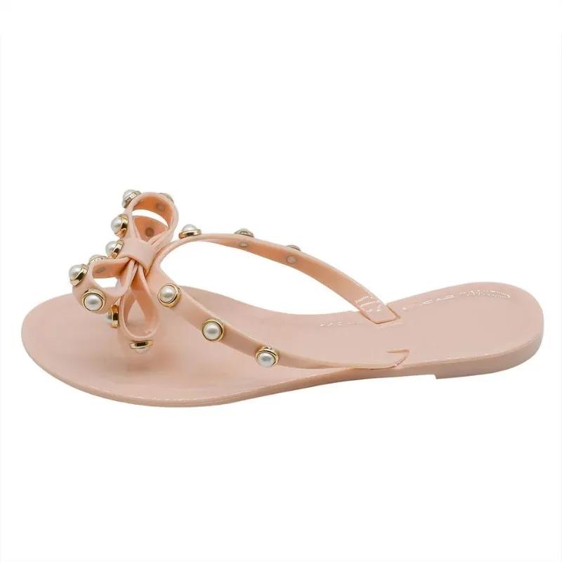 Тапочки женские шлепанцы лето снаружи 2024 новые женские сандалии с бабочкой и елочкой жемчужные тапочки желейные пляжные туфли 41