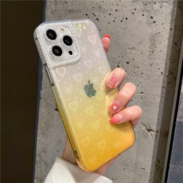 Прозрачный чехол для телефона с градиентным лазером и сердечком для Iphone 11 13 12 Pro Max X Xr Xs Max 7 8 Plus, мягкая прозрачная акриловая задняя крышка