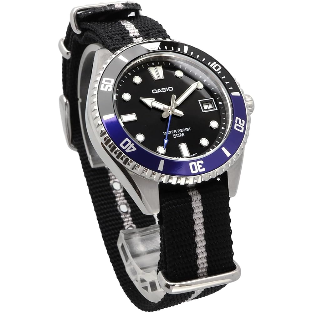 Casio Стандартные Аналоговые Часы MDV-10C-1A2V Черный Синий Безель Крестовый Ремешок Унисекс