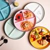 Children's Disc Divided Meal Ceramic Plate Student  Fat Reducing  Three Compartment  Household Dessert