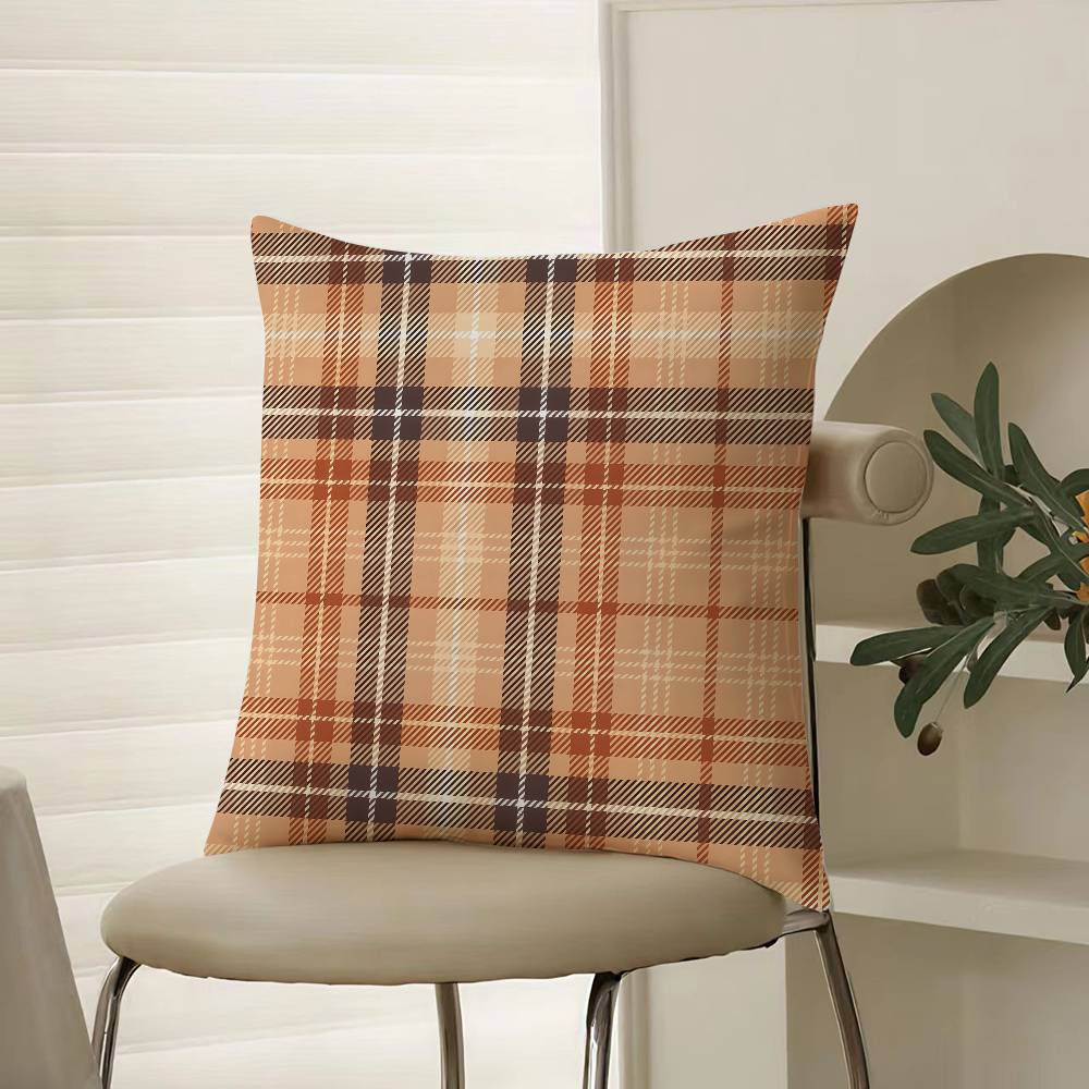 Fashionable Check Pattern Design Pillow Case Comfort Sofa Bed Silky Elegant Invisible Zipper Decorative Cushion Cover