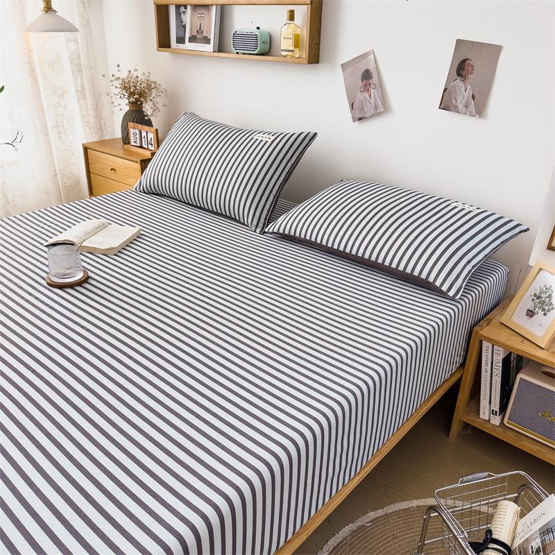 3Pcs Simple Lines Fitted Sheet Set Pure Cotton Bedding Set Soft Home Mattress Protector Cover with Pillowcases Bedroom Decor