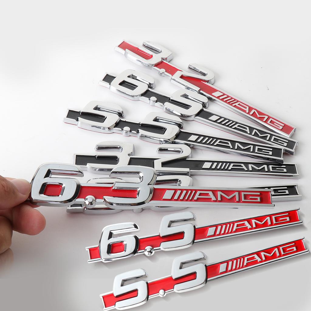 EJG4   1PCS 3D ABS Car Side Fender Emblem Decoration Sticker Auto Modification Accessories for Mercedes Benz 3.2 5.5 6.3 6.5 AMG Badge