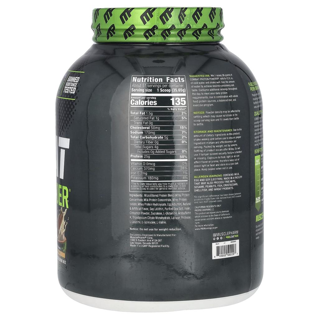MusclePharm Combat Protein Powder, Horchata, 4 Lb (1.8 Kg)