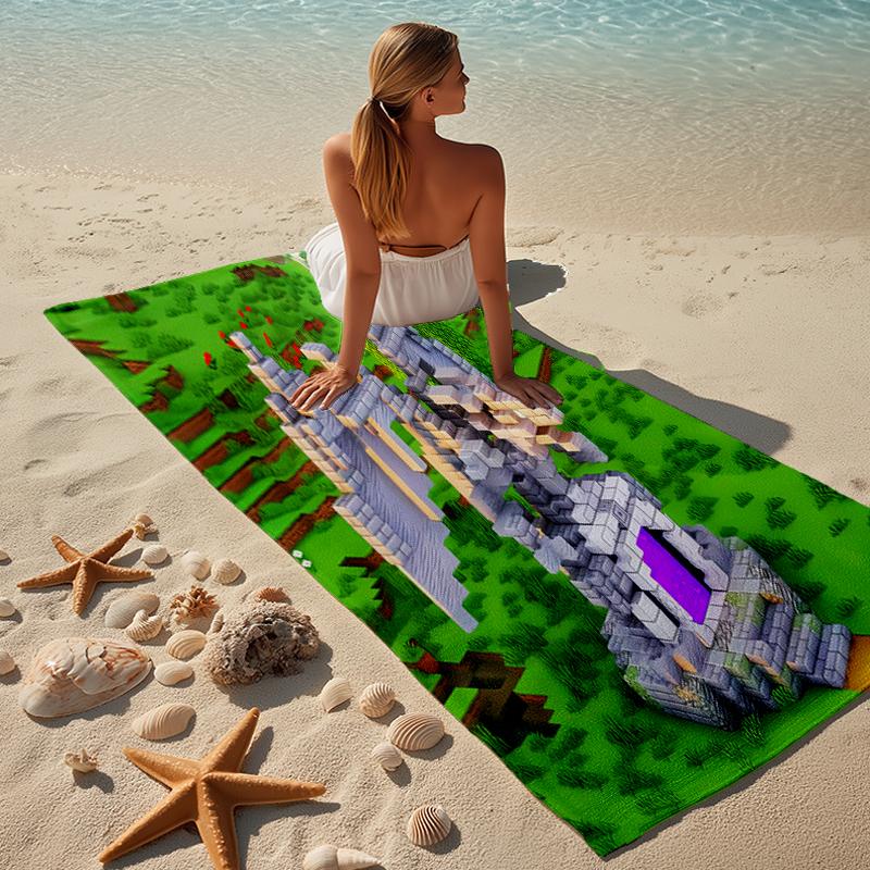 proof beach towel with a Minecraft5 pattern - soft,absorbent,quick-drying,machine washable - perfect for swimming,camping,bathing