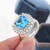 Exaggerate Elegant Cushion Blue Cubic AAAA Zirconia Ring for Woman Silver Color Wedding Anniversary Female Rings Fashion Jewelry