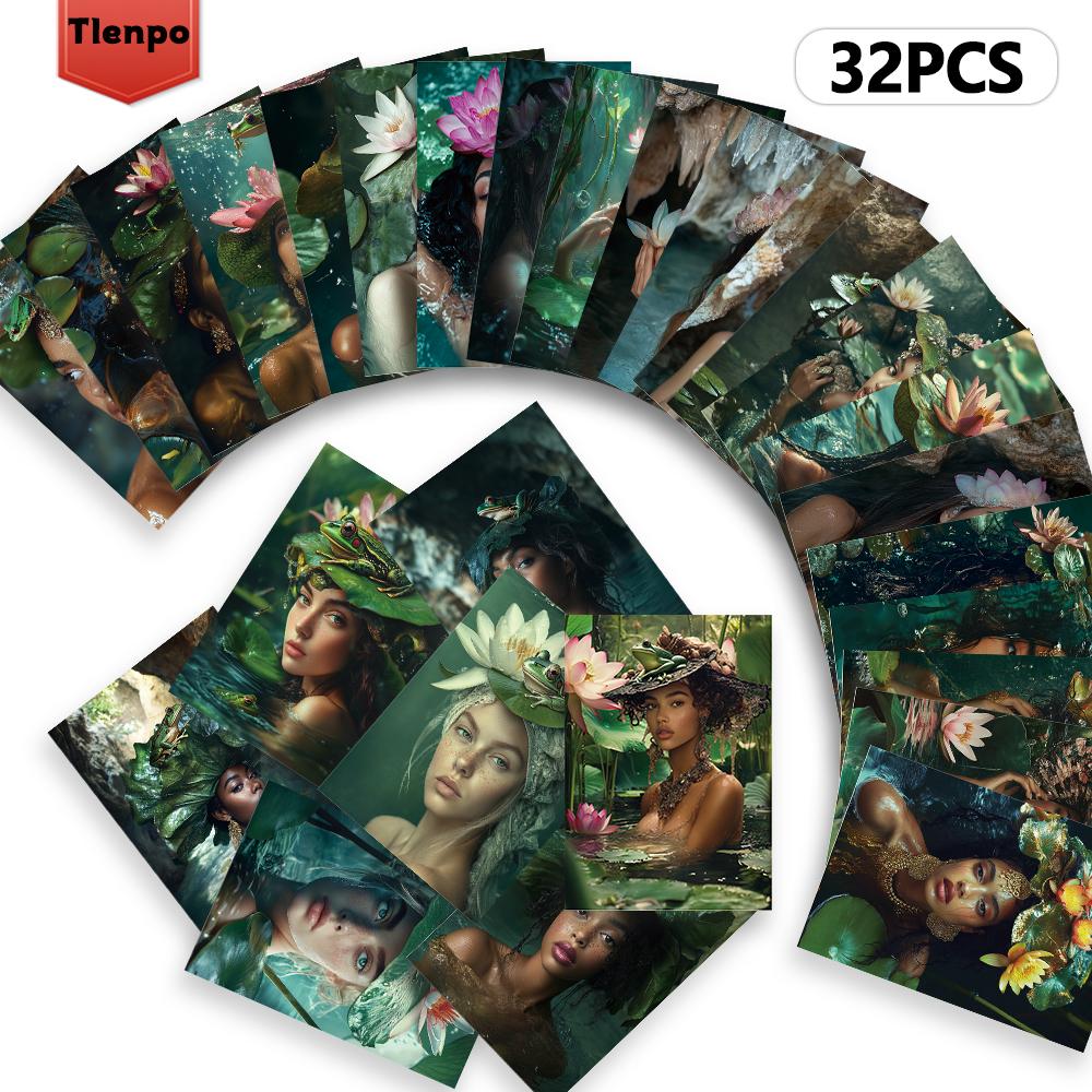 32 шт., Черная открытка, Цветок лотоса, Лягушка, Подарок на день рождения/юбилей, Коллекционный, Подходит для дарения, Можно отправить по почте.