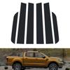 6 шт., подходит для Ford Ranger 2015-2022, глянцевый черный материал из поликарбоната, зеркальный эффект, центральная часть окна двери, средняя часть стойки стойки, отделка для колонки