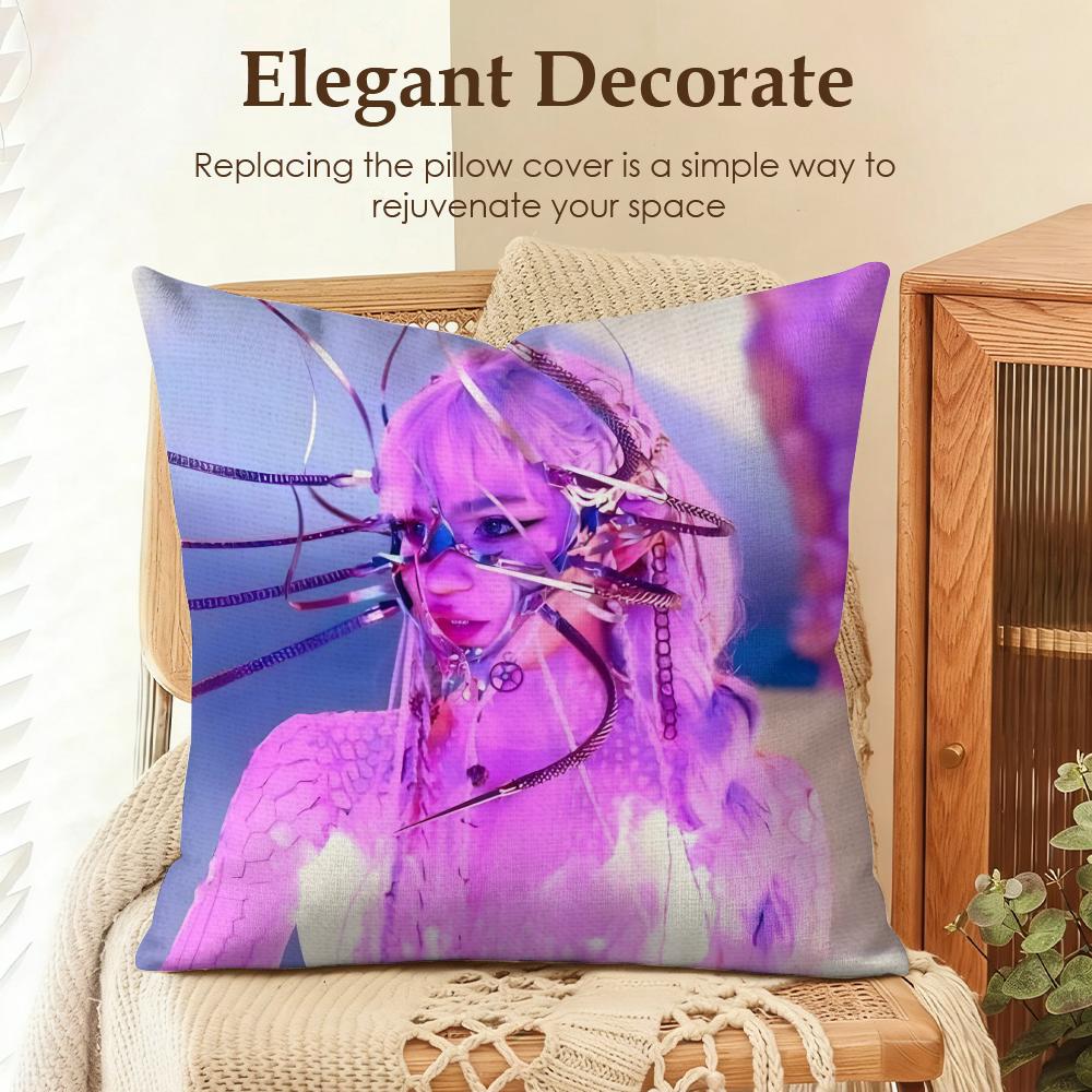 Popular Singer GGrimes Cushion Cover Natural Linen Organic Fabric DoubleSided Printing Sofa Home Decor Gift Pillow Case