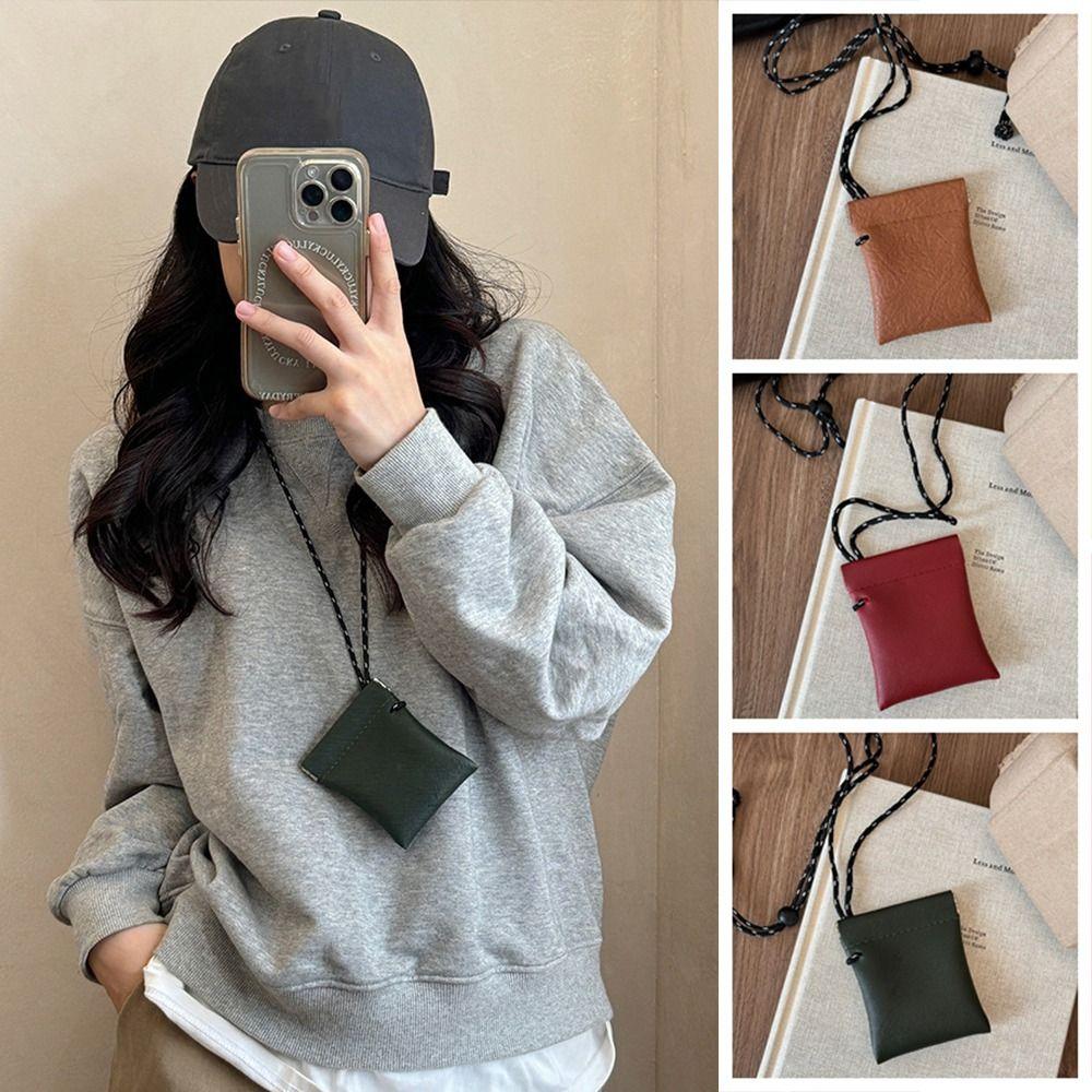 Korean Style Pu Leather Coin Purse Travel Small Storage Bag Ins Hanging Neck Coin Purse Wallet