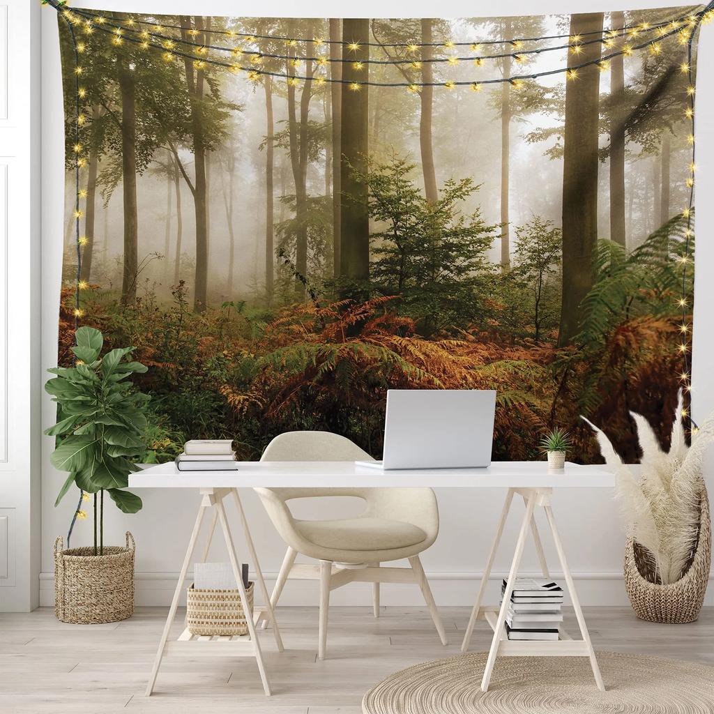 VIKAMA Misty Forest Tapestry Gradient Blue Pine Forest Nordic Minimalist Style Living Room Room Decoration