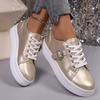 Fashion Women's Fashion Sneakers Gold Silver Low Top Casual Sports Shoes Women Metal Decor Comfortable Non Slip Walking Shoes Plus Size