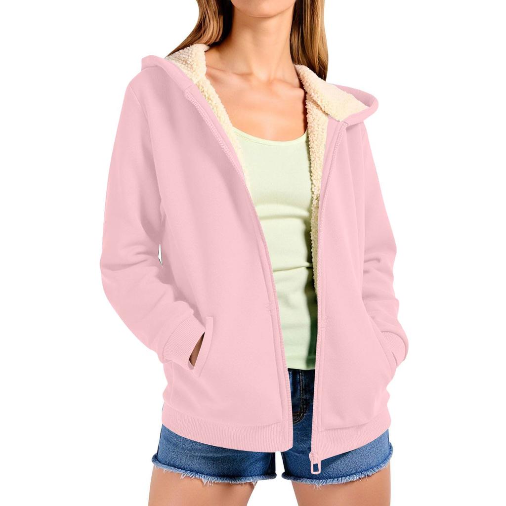 Womens Fleece Lined Hoodie Winter Zip Up Jacket Cozy Warm Thicken Thermal Hooded Sweatshirt Coat With Pockets