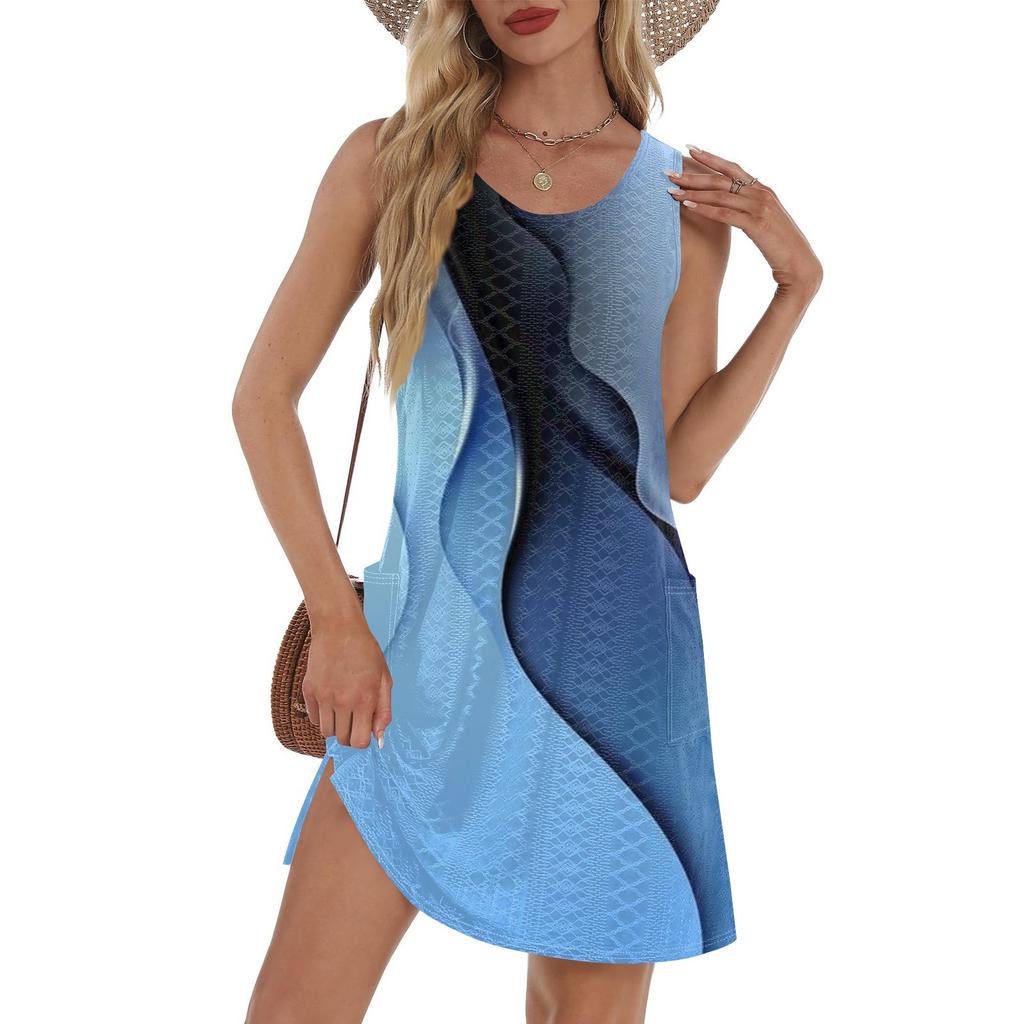 Women's Casual Sundress With Pockets Summer Boho Beach Dress T-Shirts Dress V Neck Loose Tank Dresses