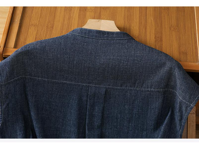 Женская ретро синяя джинсовая летняя рубашка без рукавов 2025