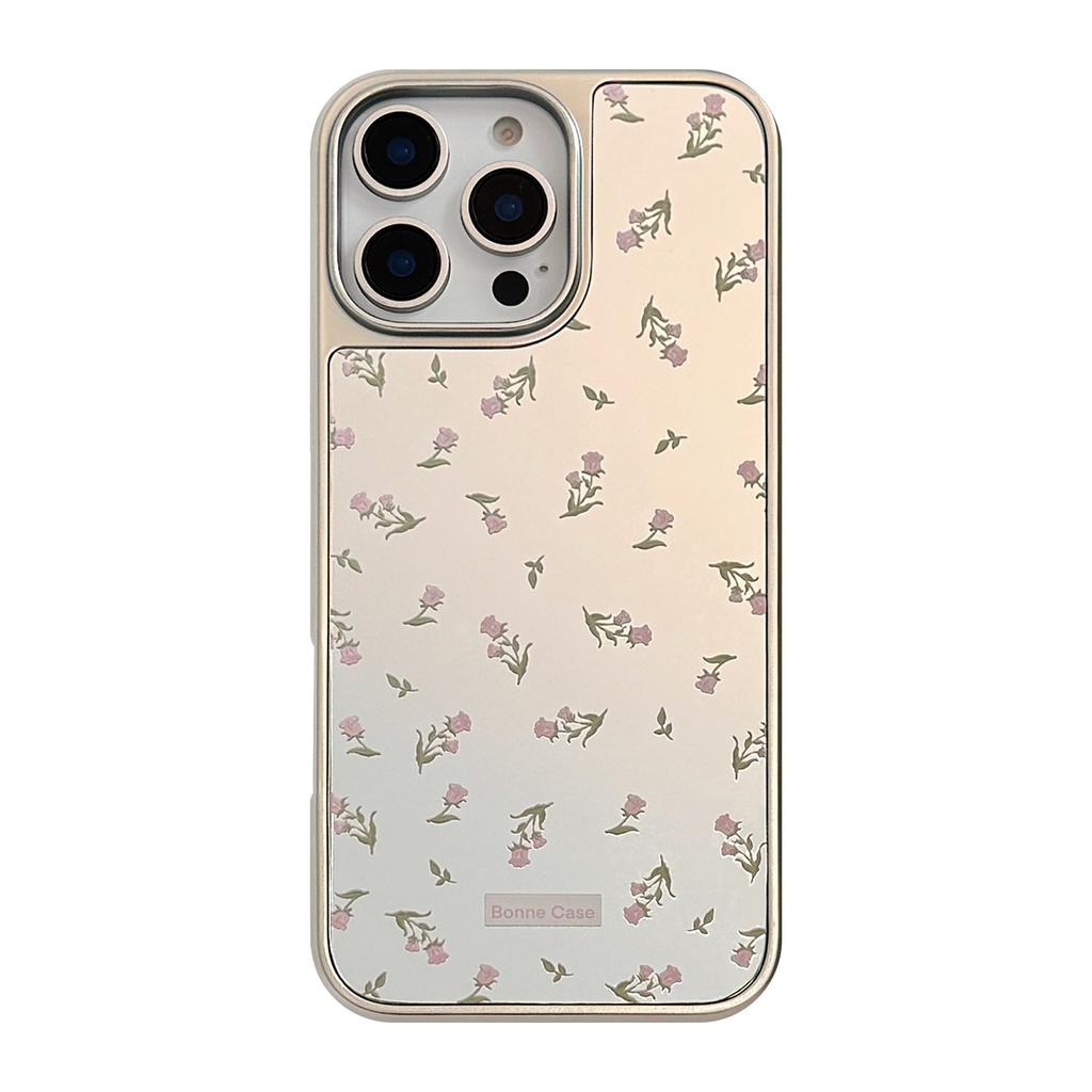 Pink Flowers Suitable for 16 Apple 15pro Max Mobile Phone Case Iphone14 Mirror 13 Electroplating 15 Gentle