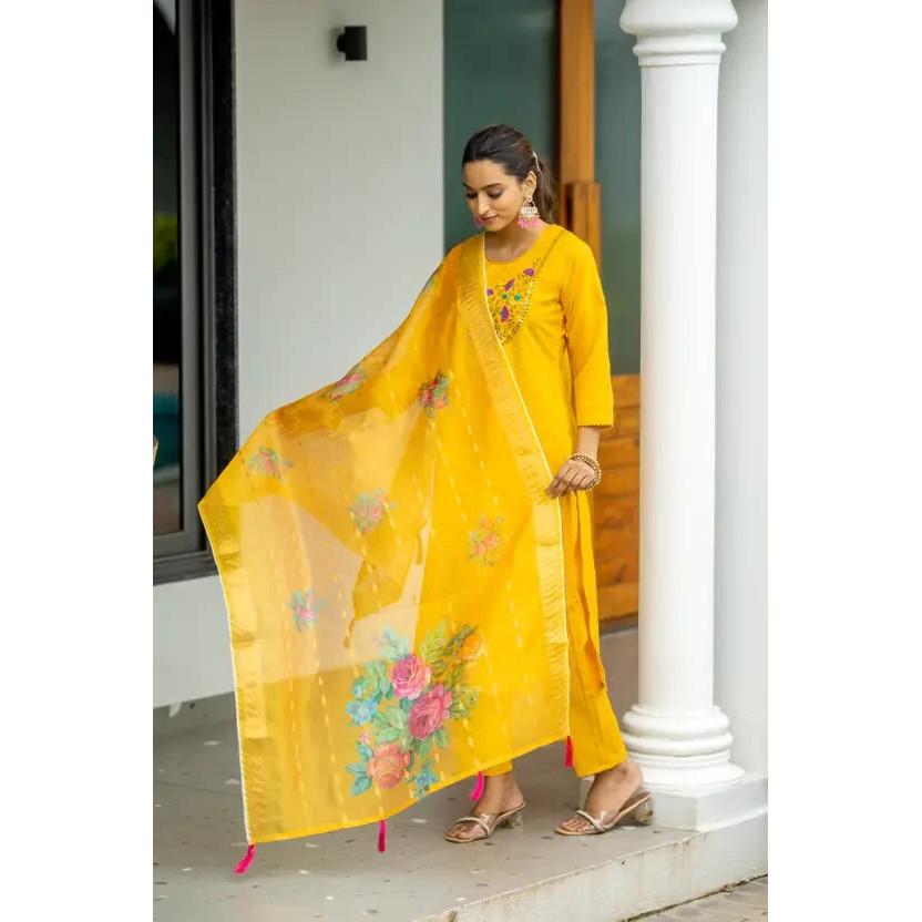 Индийские пакистанские женщины хлопок искусственный шелк курти брюки дупатта комплект сальвар камиз платье SC-2247