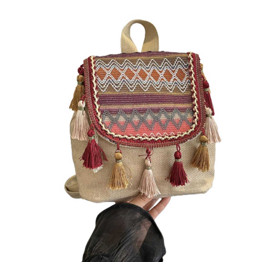 Сумка через плечо с двойным ремнем, рюкзак для девочек-студентов, универсальная сумка с кисточками, школьный рюкзак в этническом стиле для отдыха