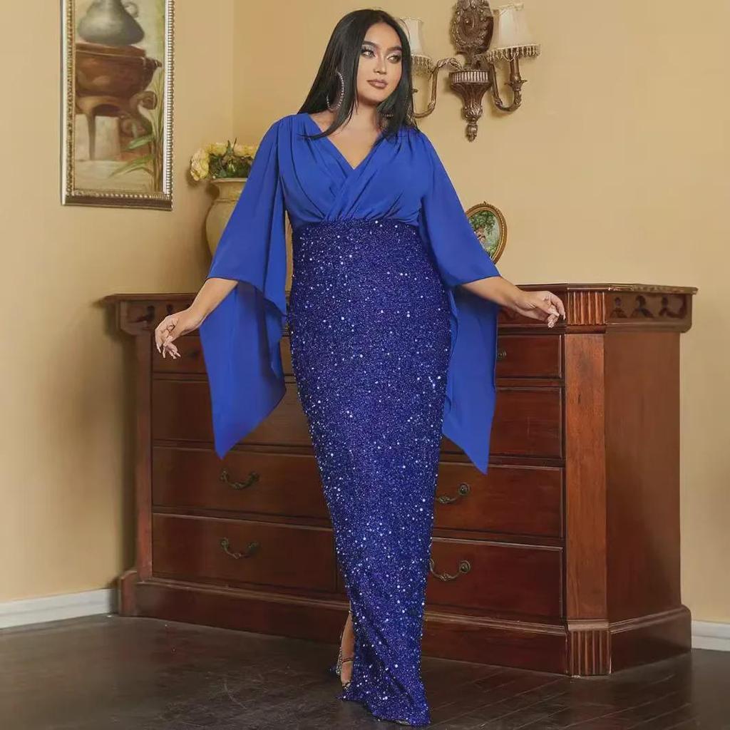 «2025 Элегантное вечернее платье из шифона с V-образным вырезом и пайетками»