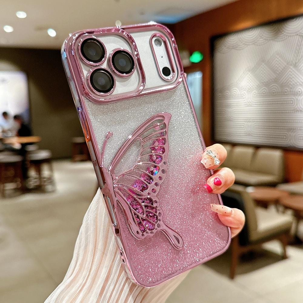Flowing Sand Butterfly Glitter Phone Case For For Iphone 17 Pro 16 1 Plus 14 13 12 ProMax Plating Gradient Quicksand Cover