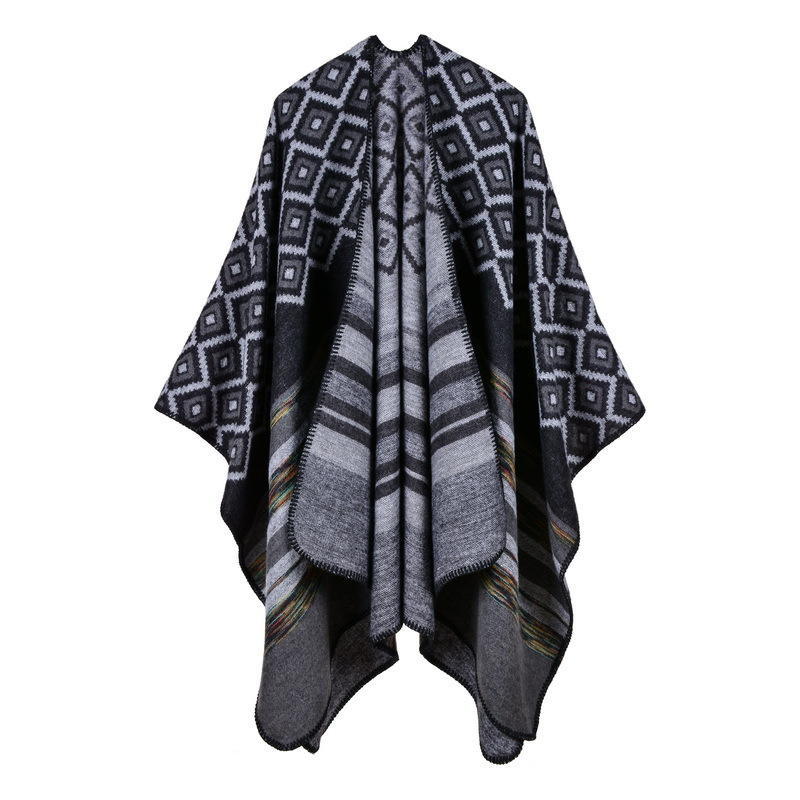 Women's New Rhombus-shaped Color Bar Shawl, High-end Women's Double-sided Wear, and Travel Capes Are On Sale.