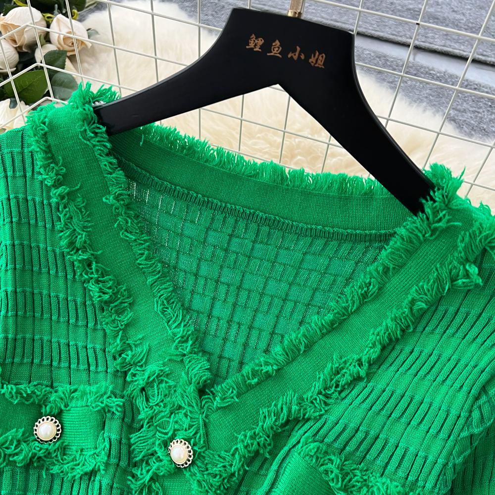 Новые женские платья Осень Зима Винтажное лоскутное вязаное миди-платье Элегантное платье-рубашка-свитер с V-образным вырезом и оборками