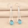 Blue Cat's Eye Gemstone 925 Sterling Silver Jewelry Handcrafted Earrings 2.63" EE-136-39