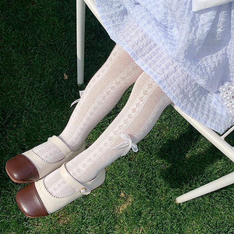 Летние детские колготки, леггинсы для девочек, тонкие сетчатые носки, колготки принцессы с бантом от комаров