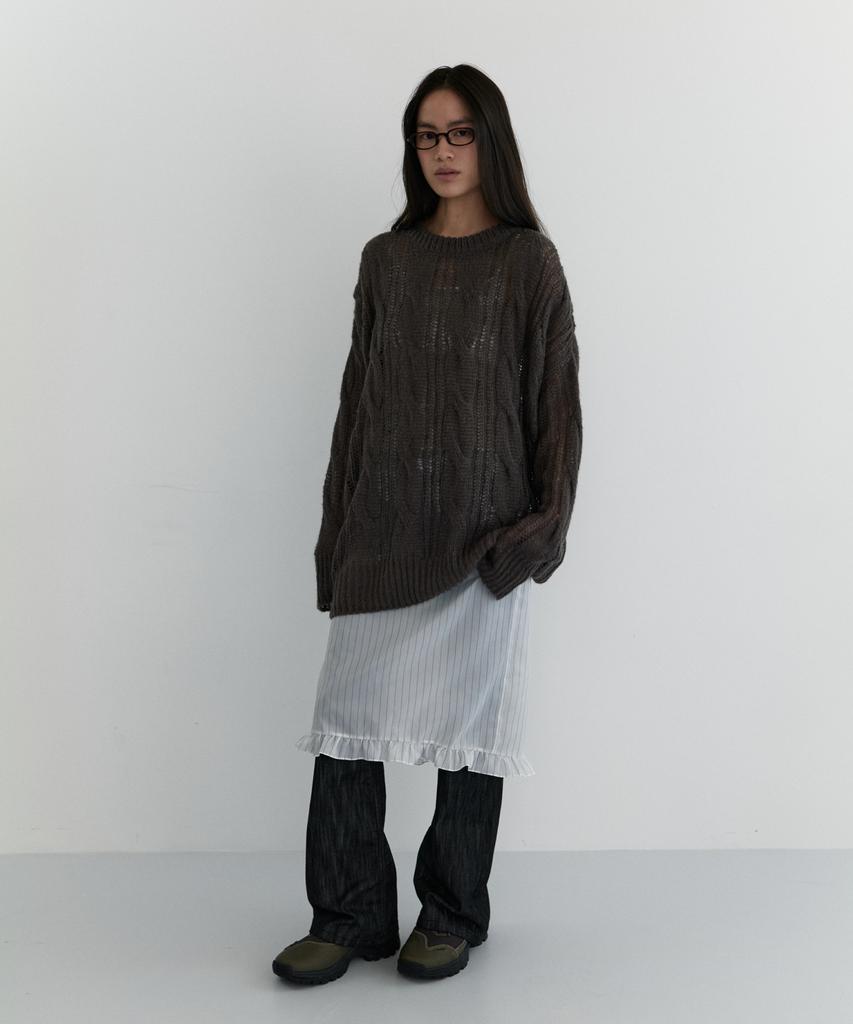 MA JOURNEE Sheer Round Over Knit_Brown