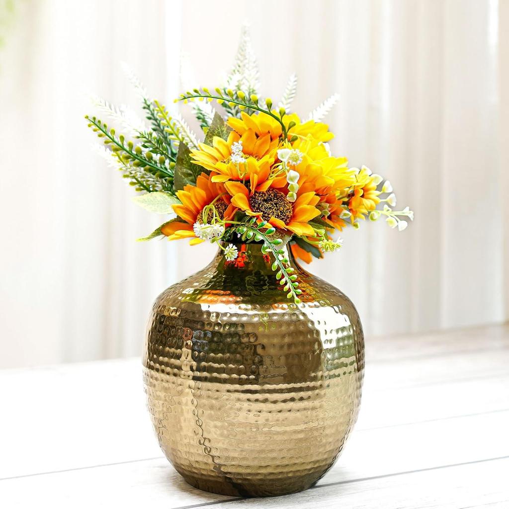 Metal Hammered Bud Round Shape Vase for Home Decor Decoratives for Indoor Outdoor Living Room Balcony