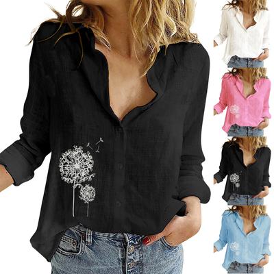 Женская модная рубашка с лацканами и принтом, рубашка на пуговицах с длинными рукавами, повседневные топы