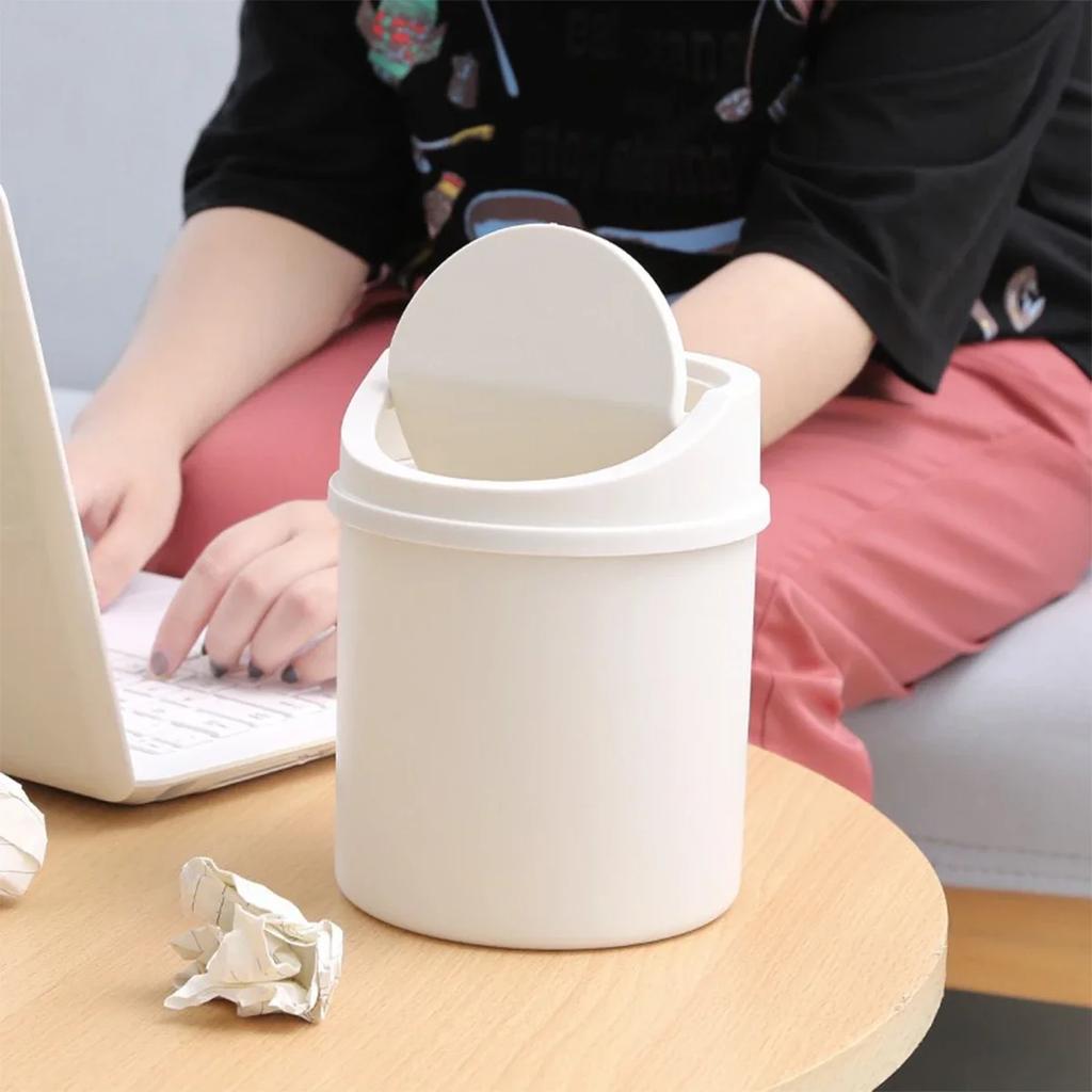 1pc- Mini Desktop Bin Small Trash Can Tube with Cover Bedroom Trash Can Garbage Can Clean Workspace Storage Box Home Desk
