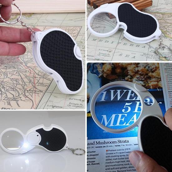 5X Foldable Magnifier LED Light Magnifying Lens Jewelry Reading Loupe Keychain