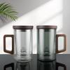New Style Guanshan Inner Liner Glass Cup Household Filtration Inner Liner Brewed Tea Cup Square Wooden Handle Three Piece Cup with Lid