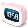Kids Alarm Clock LED Cartoon Cat Ear Digital Clock Student Bedside with Night Light & 18 Ringtones