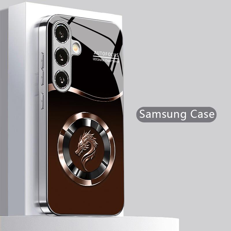 2D чехол для телефона с эмблемой Черного Коричневого Дракона для Samsung S26 S25 S24 S23 S22 S21 S20 A56 A36 A16 Гальванизированная Стеклянная Защитная Крышка