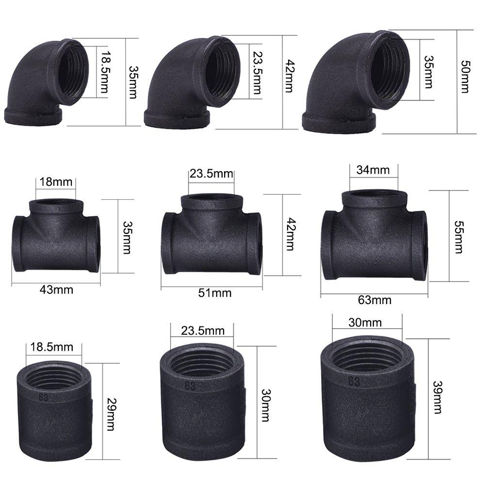 Новые черные фитинги для труб ковкий чугун 1/2'' 3/4'' 1'' Резьбовой угольник для соединения труб Сантехнический фитинг для труб