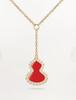 V Gold Exquisite Kylin Gourd Necklace, Medium Mother-of-Pearl & Red Agate, 18K Rose Gold CNC Carved.