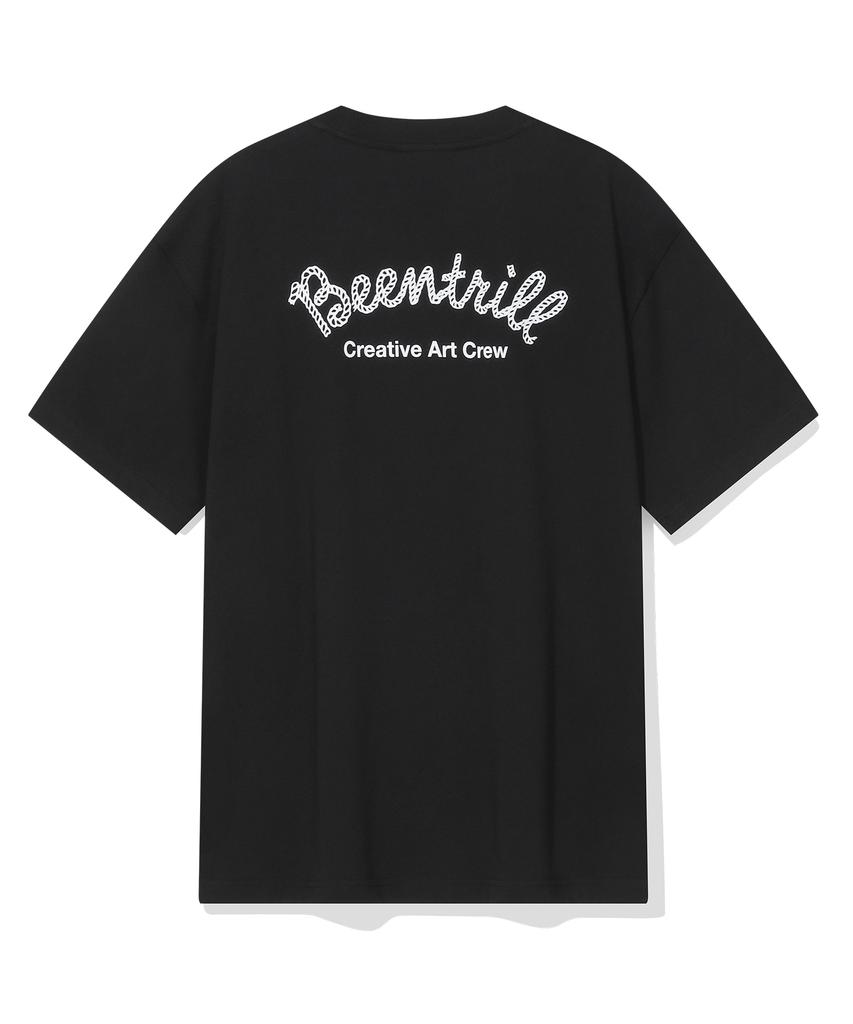 BEENTRILL Курсивный Логотип Спина Типографика Оверсайз Футболка с Коротким Рукавом (черный)