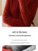 2025 Autumn/Winter Retro Old Money Style Women's Cashmere Round Neck Cable Knit Loose Sweater - Solid Color Base Layer