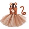 Kids Girl Monkey Costume Toddler Halloween Cosplay Jungle  Animal Role Play Puffy Dress Ear Headband Tail Birthday Party Carnival Fancy