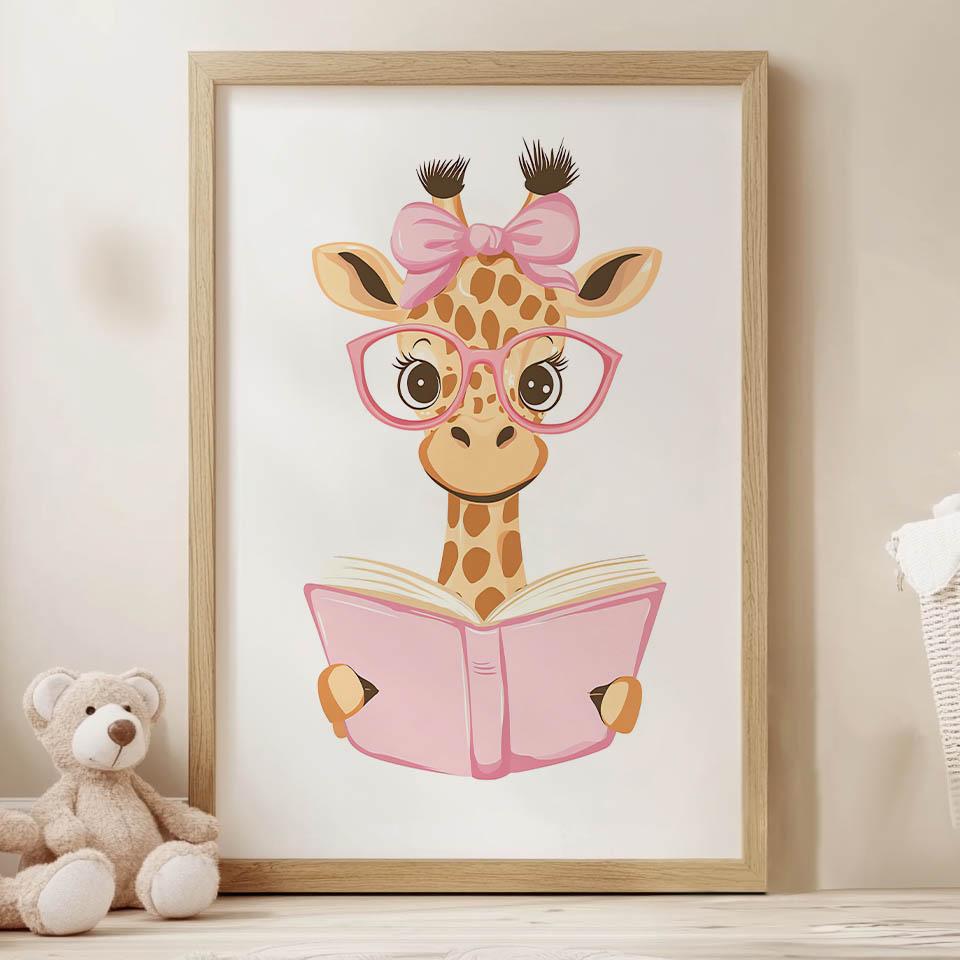 Plakat Uśmiechnięta Żyrafa W Różowych Okularach Plakat Uśmiechnięta Żyrafa W Różowych Okularach, 40X50 Cm, Bez Ramy, Papier Matowy 230 Gsm