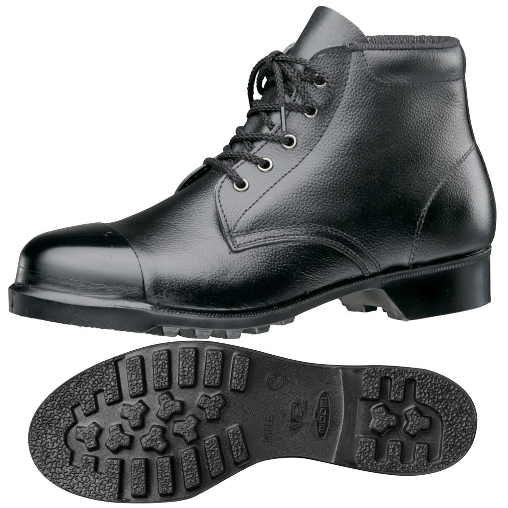 Midori Anzen Safety Shoes, JIS Standard, Mid-Lace Boots with Toe Cap, V262N, Steel Outer, Black, Size 25.0 Cm