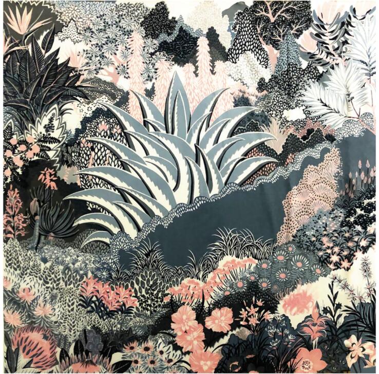 New Luxury Brand Design Sago Cycas Palm Tree Winter Square Scarf 130cm Twill Silk Scarf Women Kerchief Scarves For Ladies